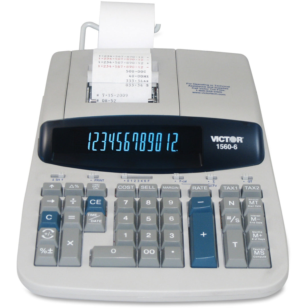 Image of Victor® 1560-6 Two-Color Ribbon Printing Calculator, Black/red Print, 5.2 Lines/sec