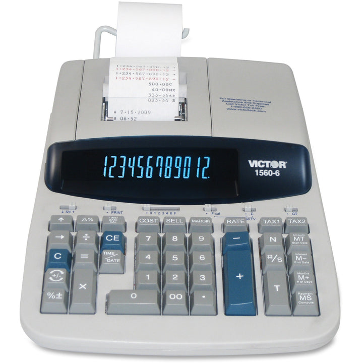 Image of Victor® 1560-6 Two-Color Ribbon Printing Calculator, Black/red Print, 5.2 Lines/sec