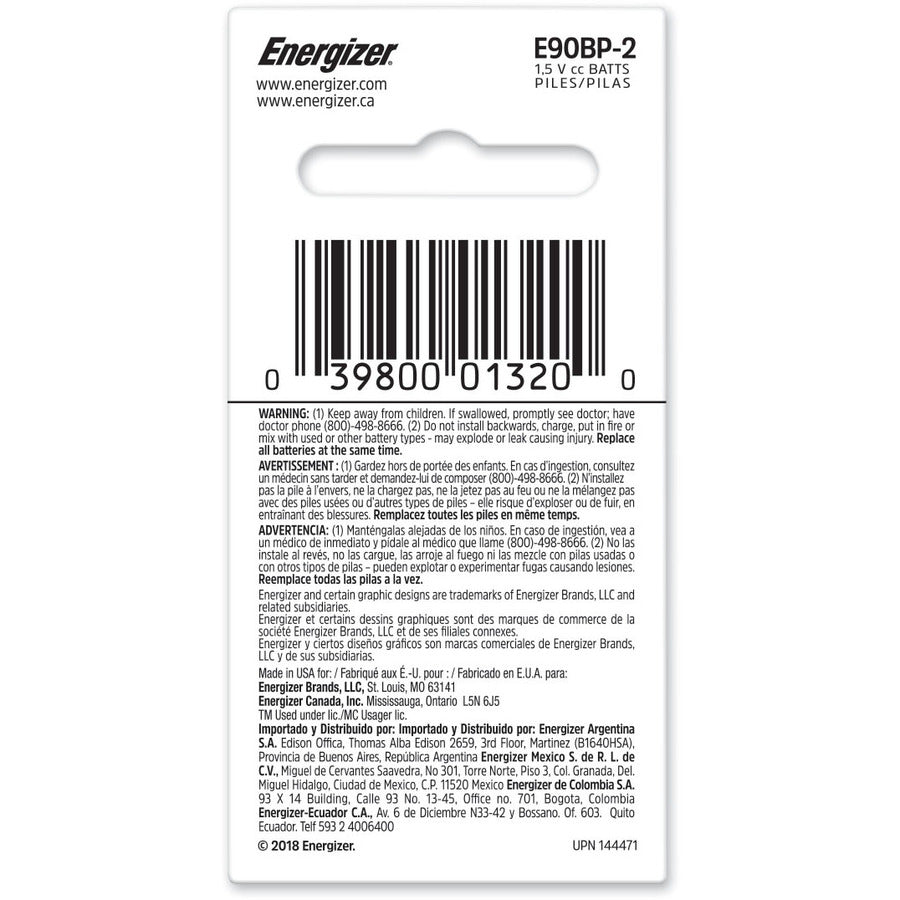 Image of Energizer® E90bp-2 Alkaline Batteries, 1.5 V, 2/pack