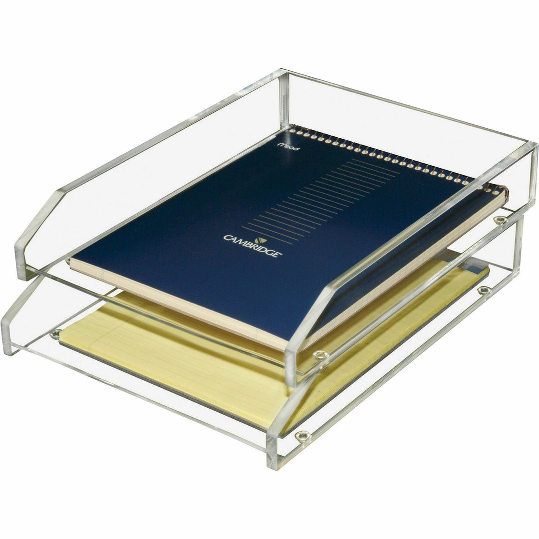 Image of Kantek AD15 Double Letter Tray, 2 Tier(s), 2.50" H x 10.50" W x 13.75" Depth, Desktop, Non-skid Base, Clear, Acrylic, 1 Set