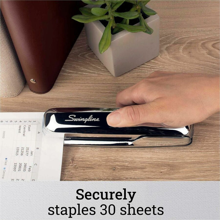 Image of Swingline® 747 Business Full Strip Desk Stapler, 30-Sheet Capacity, Polished Chrome