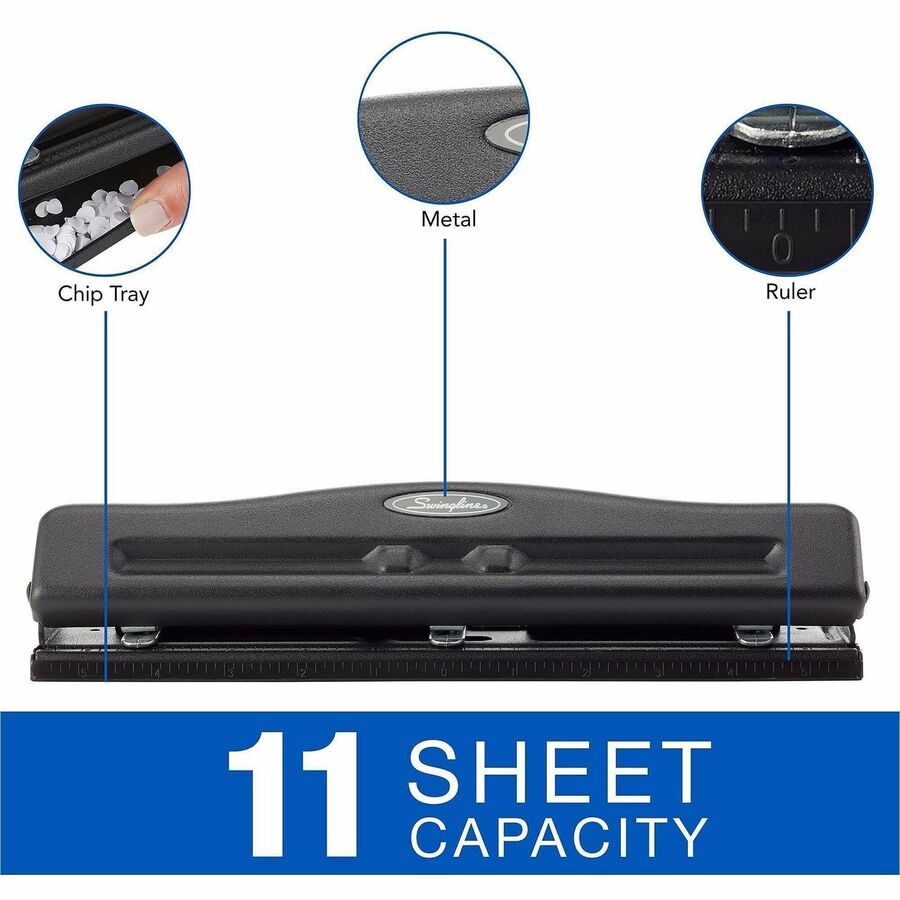 Image of Swingline® 11-Sheet Commercial Adjustable Desktop Two- To Three-Hole Punch, 9/32" Holes, Black