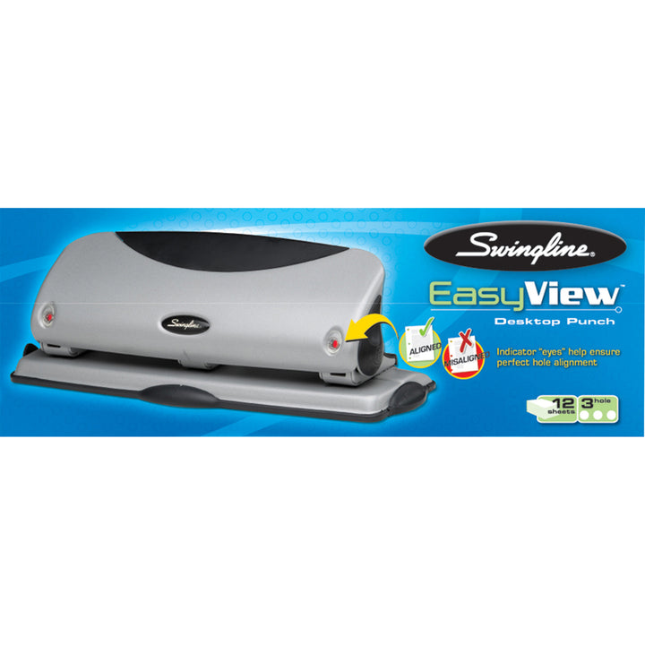 Image of Swingline® Easy View Hole Punch, 3-Hole, 9/32" Holes, Silver/Black