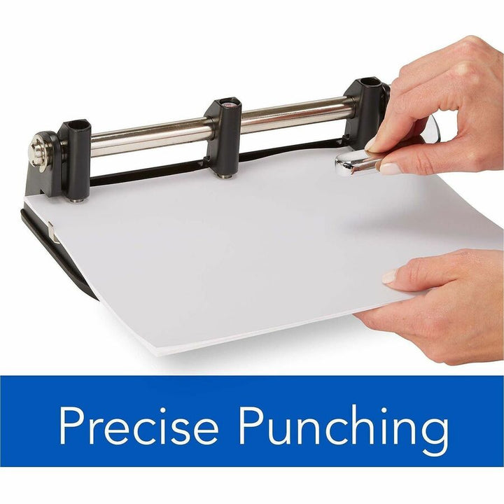 Image of Swingline® 40-Sheet Accented Heavy-Duty Lever Action Two- To Seven-Hole Punch, 11/32" Holes, Black/woodgrain