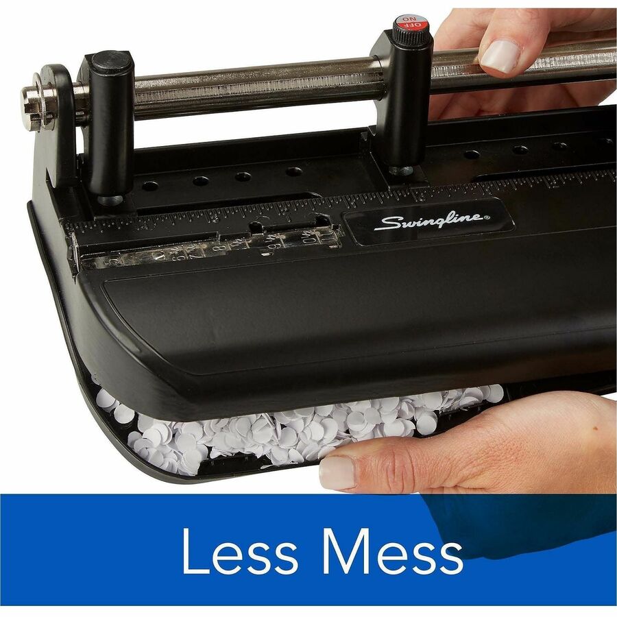 Image of Swingline® 40-Sheet Accented Heavy-Duty Lever Action Two- To Seven-Hole Punch, 11/32" Holes, Black/woodgrain