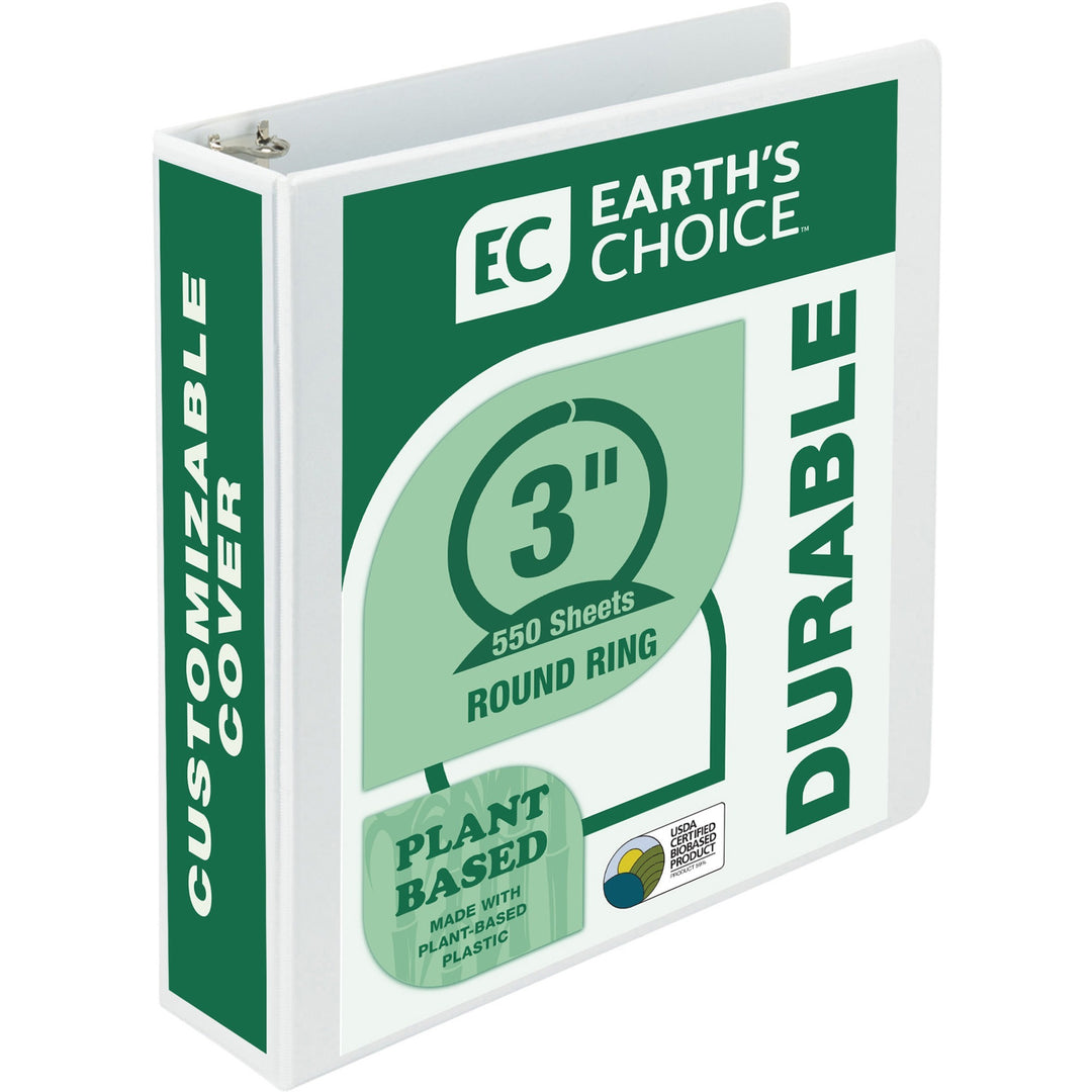 Image of Samsill® Earth's Choice Plant-Based Round Ring View Binder, 3 Rings, 3" Capacity, 11 x 8.5, White