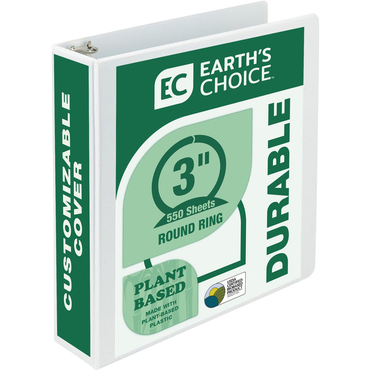 Image of Samsill® Earth's Choice Plant-Based Round Ring View Binder, 3 Rings, 3" Capacity, 11 x 8.5, White