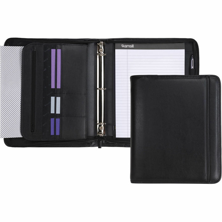 Image of Samsill® Professional Zippered Pad Holder/ring Binder, Pockets, Writing Pad, Vinyl Black