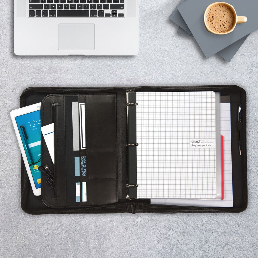 Image of Samsill® Professional Zippered Pad Holder/ring Binder, Pockets, Writing Pad, Vinyl Black