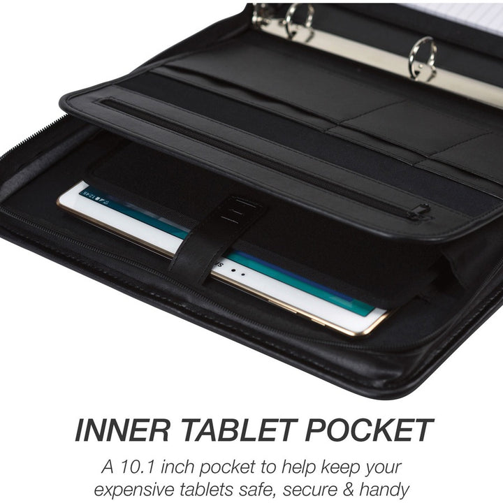 Image of Samsill® Professional Zippered Pad Holder/ring Binder, Pockets, Writing Pad, Vinyl Black