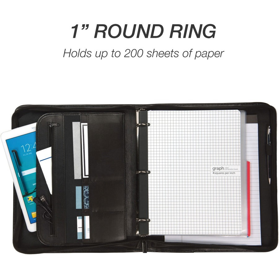 Image of Samsill® Professional Zippered Pad Holder/ring Binder, Pockets, Writing Pad, Vinyl Black