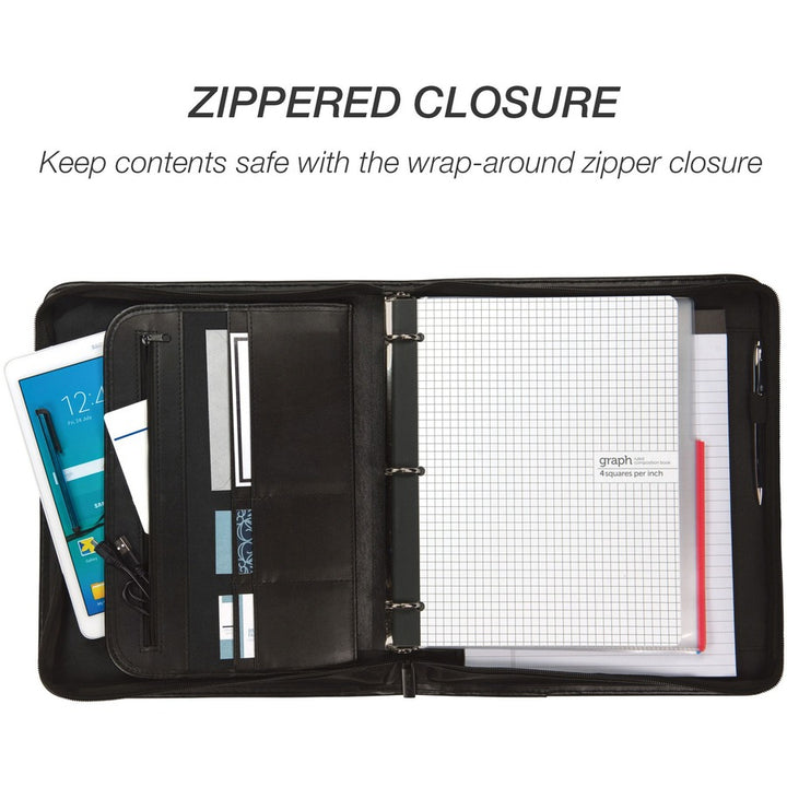 Image of Samsill® Professional Zippered Pad Holder/ring Binder, Pockets, Writing Pad, Vinyl Black