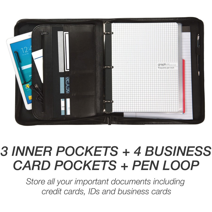 Image of Samsill® Professional Zippered Pad Holder/ring Binder, Pockets, Writing Pad, Vinyl Black