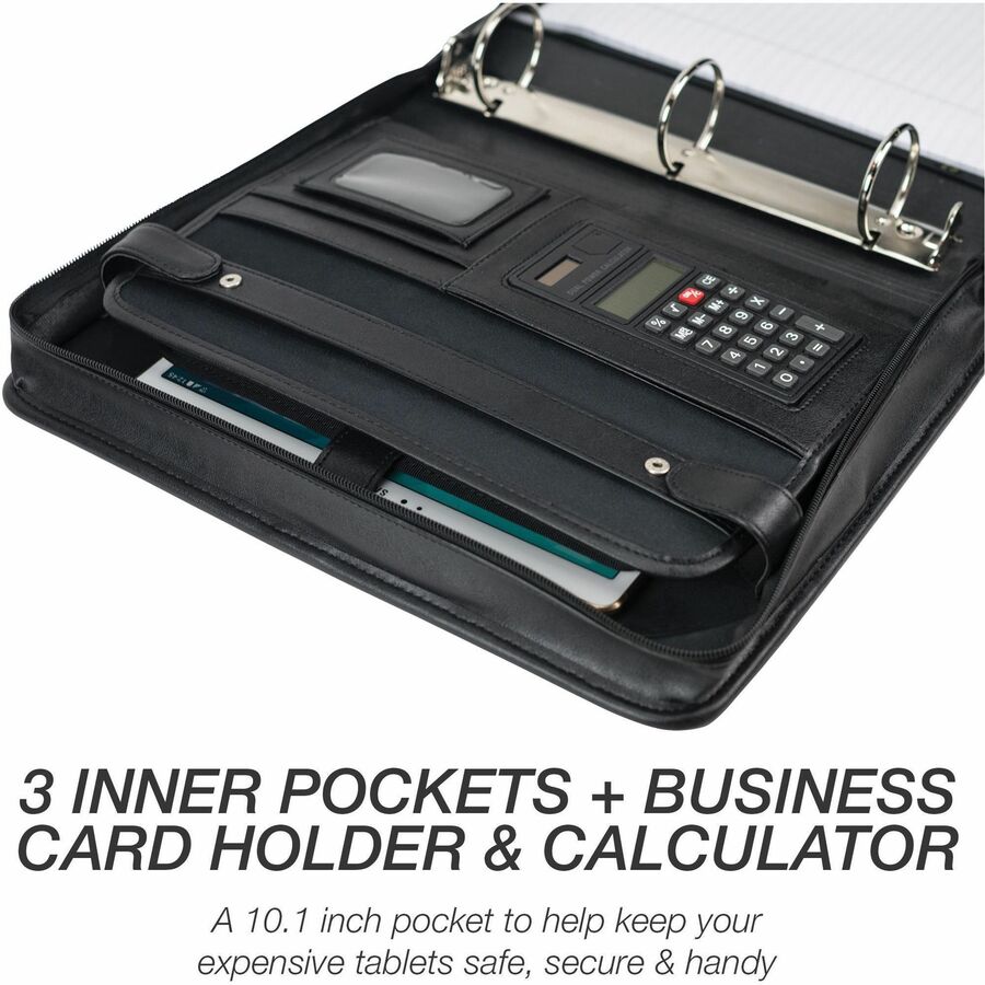 Image of Samsill® Zipper Binder,Letter,Retractable Handles,2 Exterior Pckts,BK