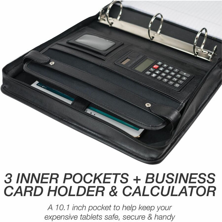 Image of Samsill® Zipper Binder,Letter,Retractable Handles,2 Exterior Pckts,BK