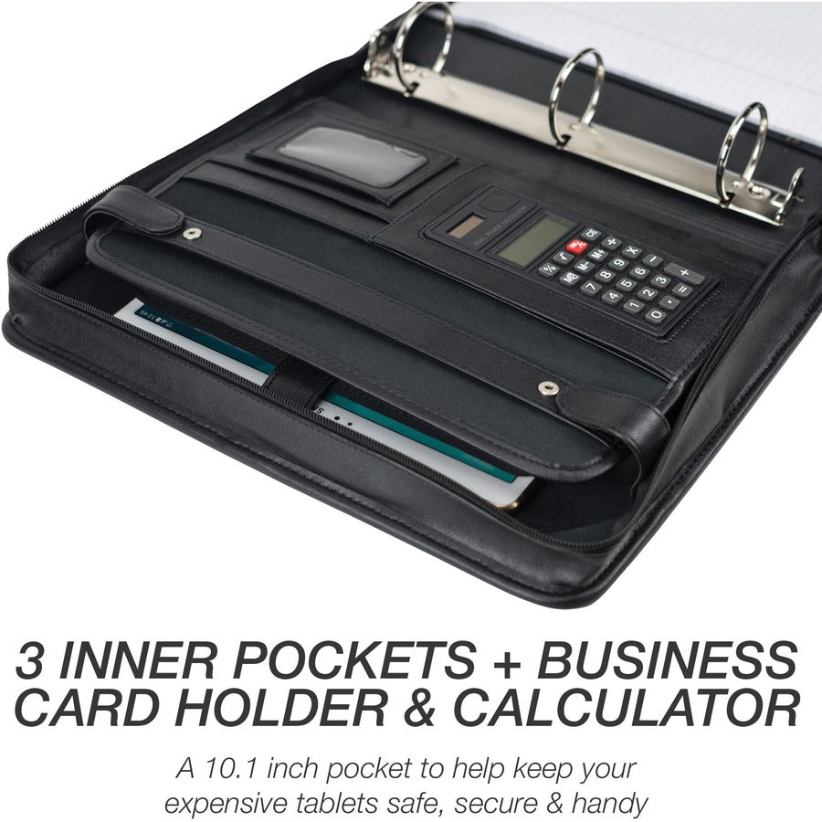 Image of Samsill® Zipper Binder,Letter,Retractable Handles,2 Exterior Pckts,BK