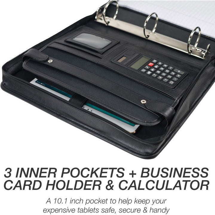 Image of Samsill® Zipper Binder,Letter,Retractable Handles,2 Exterior Pckts,BK