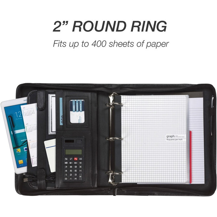 Image of Samsill® Zipper Binder,Letter,Retractable Handles,2 Exterior Pckts,BK