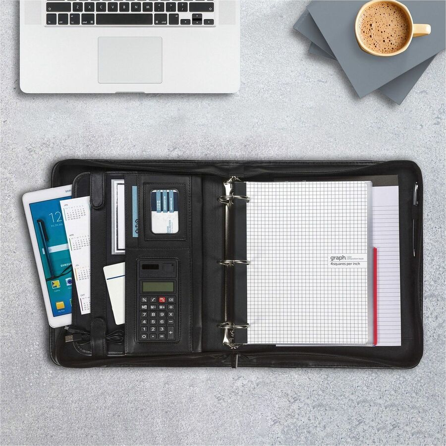 Image of Samsill® Zipper Binder,Letter,Retractable Handles,2 Exterior Pckts,BK