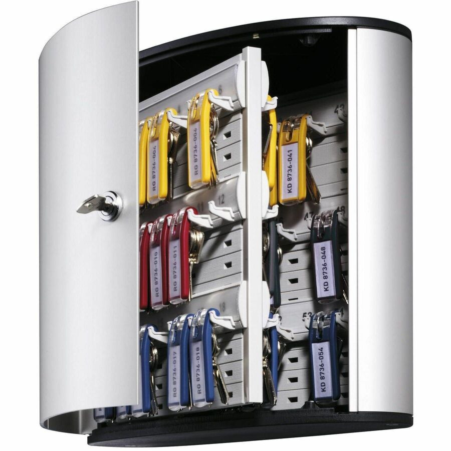 Image of Durable® Locking Key Cabinet, 54-Key, Brushed Aluminum, Silver, 11.75 x 4.63 x 11