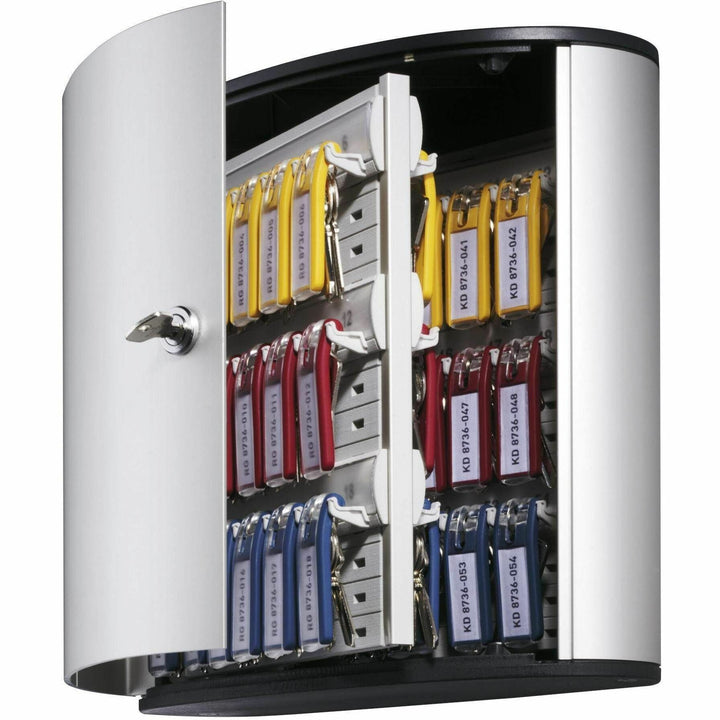 Image of Durable® Locking Key Cabinet, 54-Key, Brushed Aluminum, Silver, 11.75 x 4.63 x 11