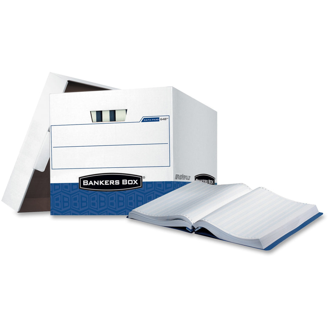 Image of Bankers Box® Data-Pak Storage Boxes, Letter Files, 13.75" X 17.75" X 13", White/blue, 12/carton