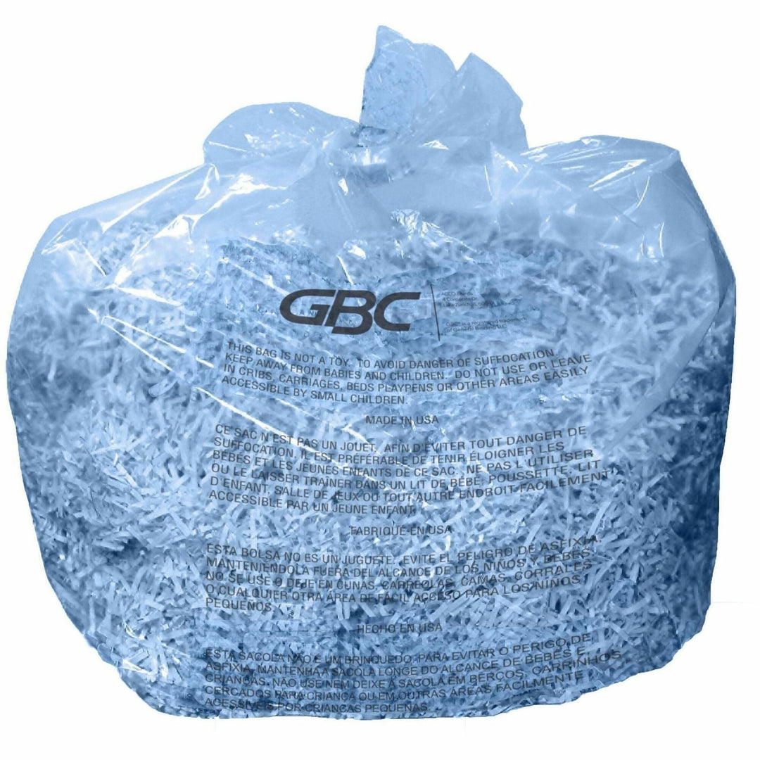 Image of GBC 1765016 6-8 Gallon Shredder Bags, 8 gal, Plastic, Clear, 100 / Box