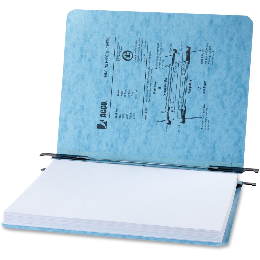 Image of ACCO A7035072 PRESSTEX Hanging Report Covers, 2" Folder Capacity, 8 1/2" x 11", 20 pt., Tyvek, Presstex, Light Blue, 60% Recycled, 5 / Pack