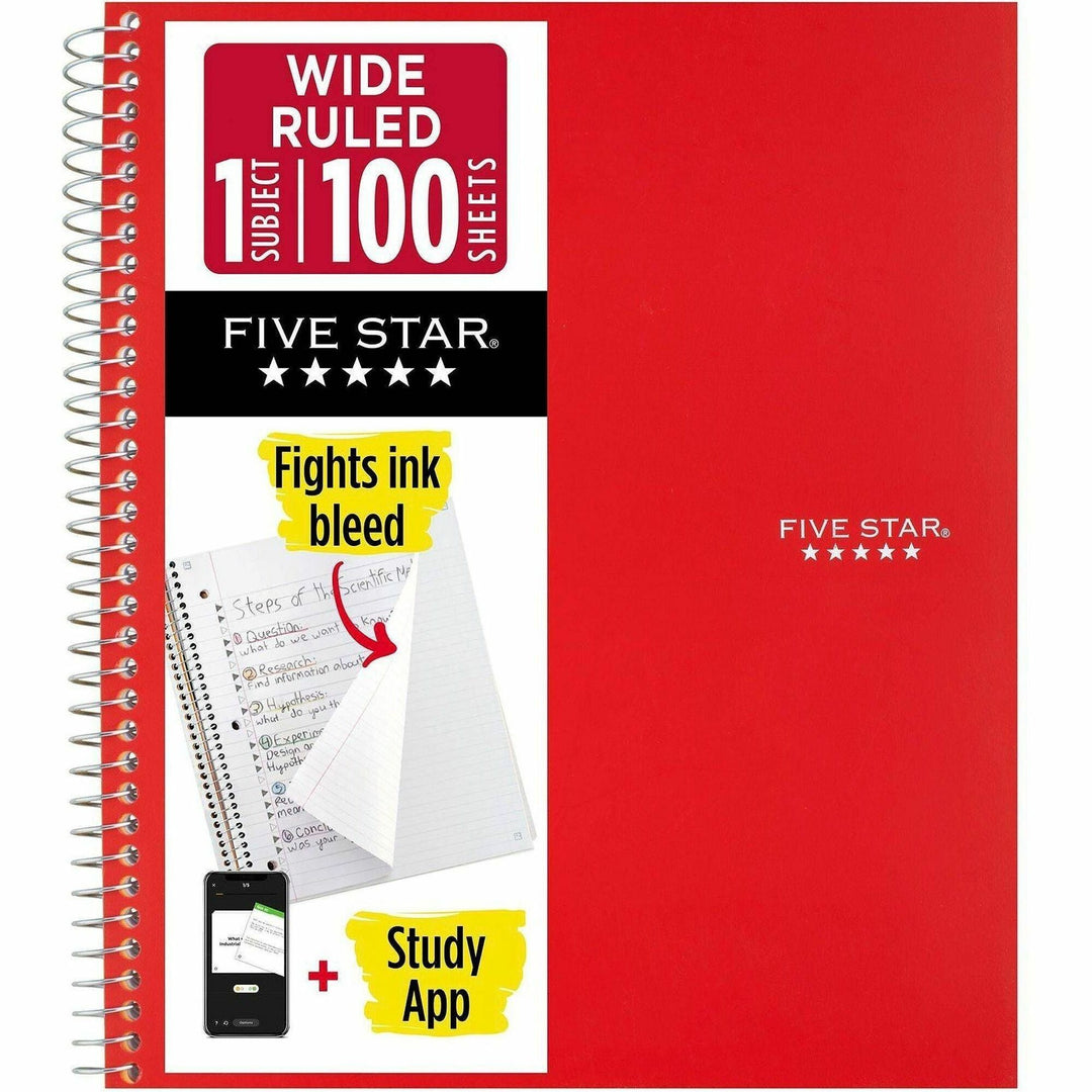 Image of Five Star 72017 Wirebound 1-subject Notebook, Ring x 8" W x 10.5" Length, Bend Resistant, Crack Resistant, 1 Each
