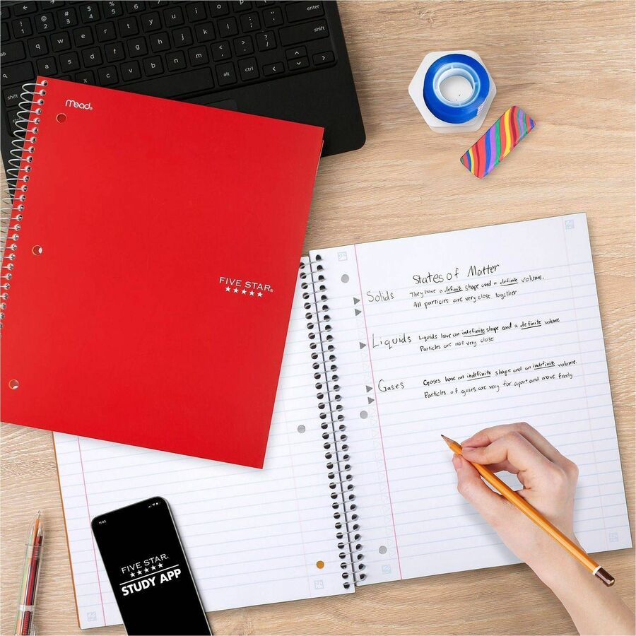 Image of Five Star 72017 Wirebound 1-subject Notebook, Ring x 8" W x 10.5" Length, Bend Resistant, Crack Resistant, 1 Each