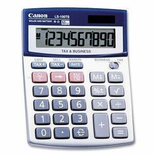 Image of Canon LS100TS Desktop Calculator, Auto Power Off, 10 Digits, LCD, Battery/Solar Powered, 4" H x 5.3" W x 1.2" Depth, 1 Each