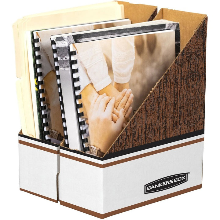 Image of Bankers Box® Corrugated Cardboard Magazine File, 4 x 11 x 12.25, Wood Grain, 12/Carton