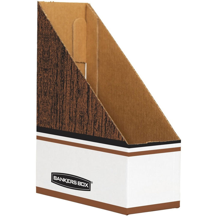 Image of Bankers Box® Corrugated Cardboard Magazine File, 4 x 11 x 12.25, Wood Grain, 12/Carton