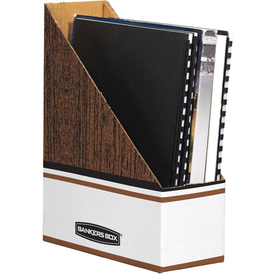 Image of Bankers Box® Corrugated Cardboard Magazine File, 4 x 11 x 12.25, Wood Grain, 12/Carton