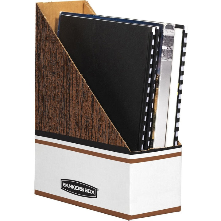 Image of Bankers Box® Corrugated Cardboard Magazine File, 4 x 11 x 12.25, Wood Grain, 12/Carton
