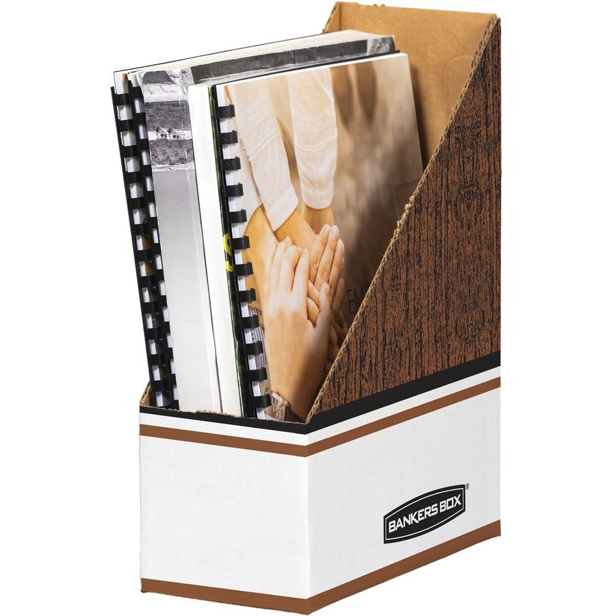 Image of Bankers Box® Corrugated Cardboard Magazine File, 4 x 11 x 12.25, Wood Grain, 12/Carton