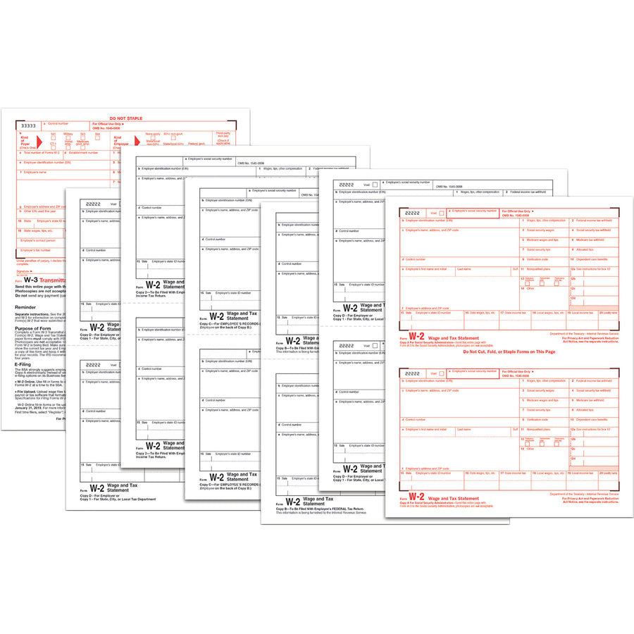 Image of Adams® 6-Part W-2 Tax Forms with Tax Forms Helper, Fiscal Year: 2024, Six-Part Carbonless, 8.5 x 5.5, 2 Forms/Sheet, 50 Forms Total
