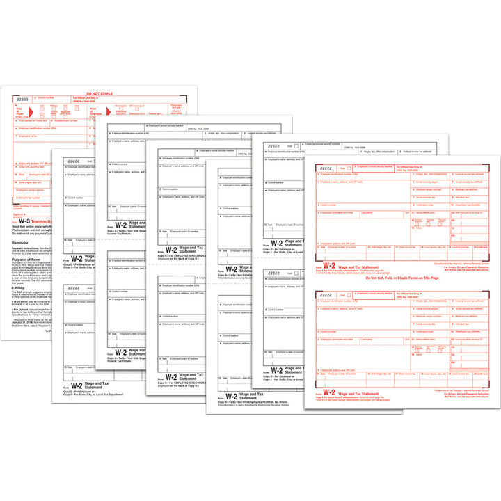 Image of Adams® 6-Part W-2 Tax Forms with Tax Forms Helper, Fiscal Year: 2024, Six-Part Carbonless, 8.5 x 5.5, 2 Forms/Sheet, 50 Forms Total