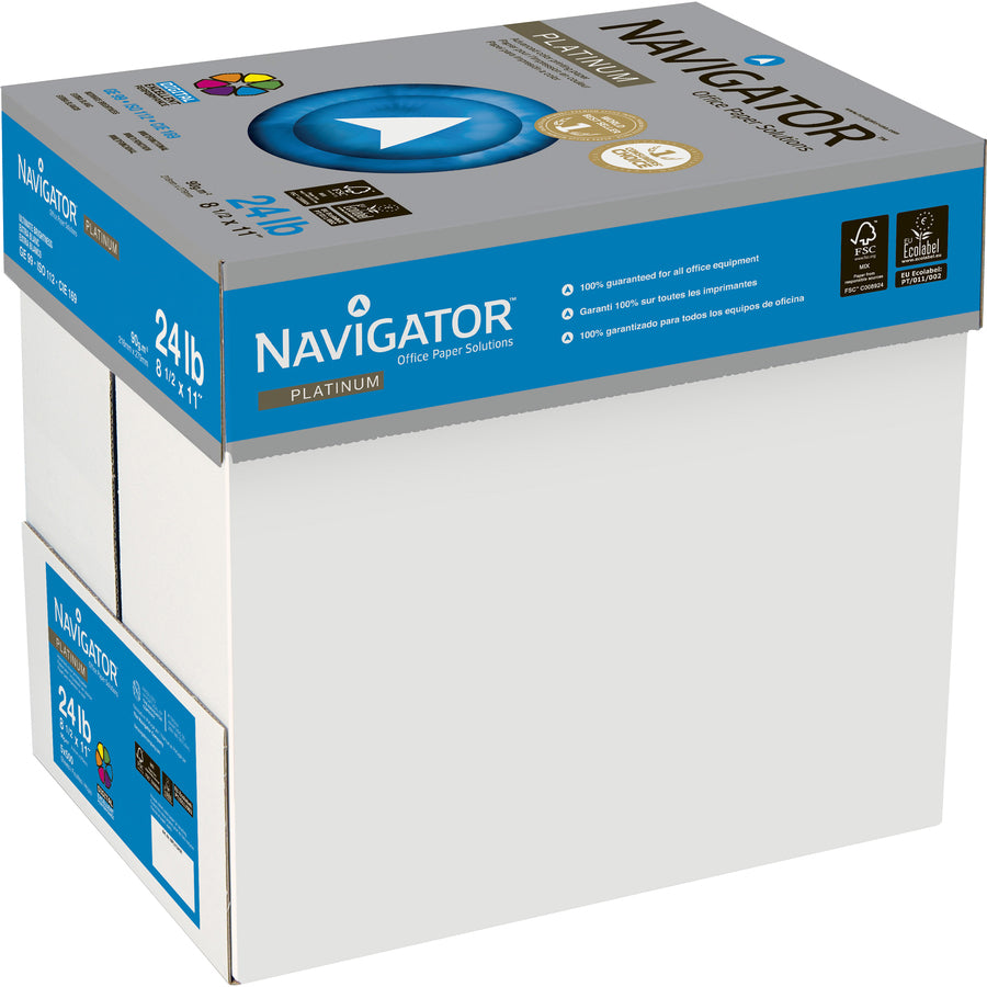 Image of Navigator® Platinum Paper, 99 Bright, 24 lb Bond Weight, 8.5 x 11, White, 500 Sheets/Ream, 5 Reams/Carton