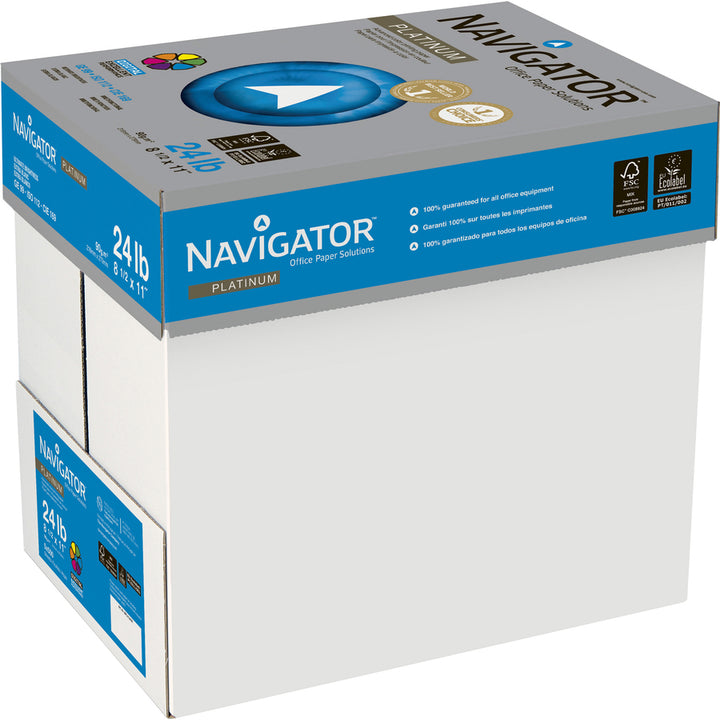 Image of Navigator® Platinum Paper, 99 Bright, 24 lb Bond Weight, 8.5 x 11, White, 500 Sheets/Ream, 5 Reams/Carton