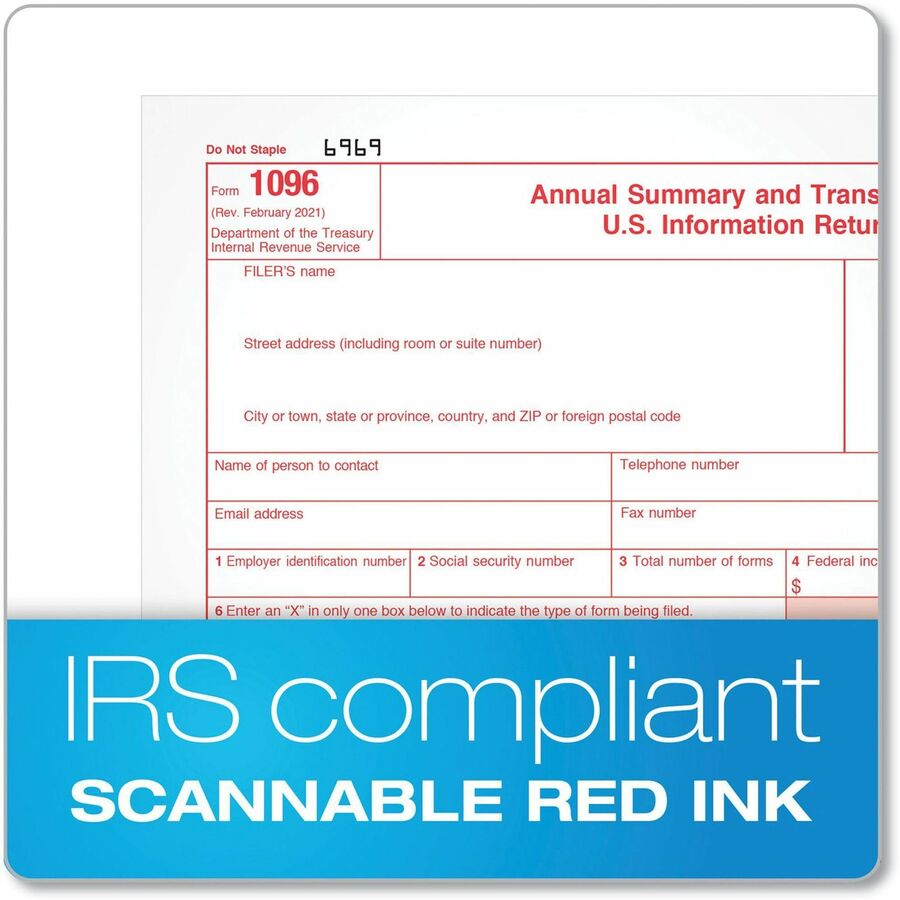 Image of Adams® 2-Part 1096 Continuous Feed Tax Forms, Fiscal Year: 2024, Two-Part Carbonless, 8 x 11, 10 Forms Total