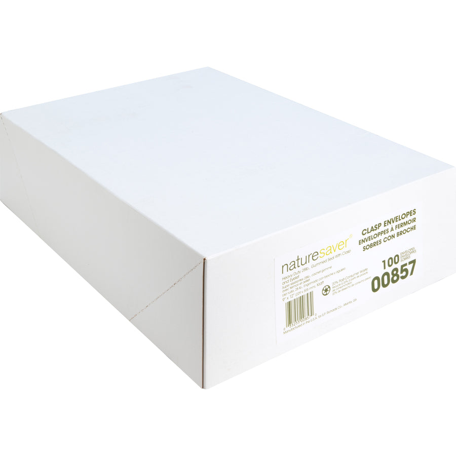 Image of Nature Saver 00857 Recycled Clasp Envelopes, Clasp, #90, 9" W x 12" Length, 28 lb, Clasp, Yellow, Kraft, 100 / Box