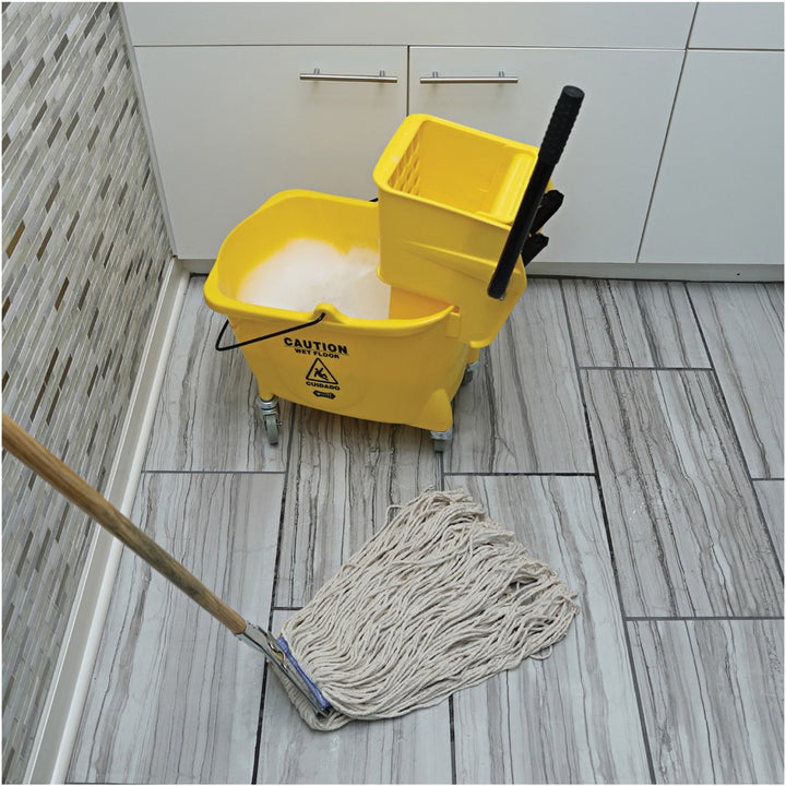 Image of Genuine Joe Complete Mop, 4-Ply, 15/16"x60" Wood Handle, 24 oz Head