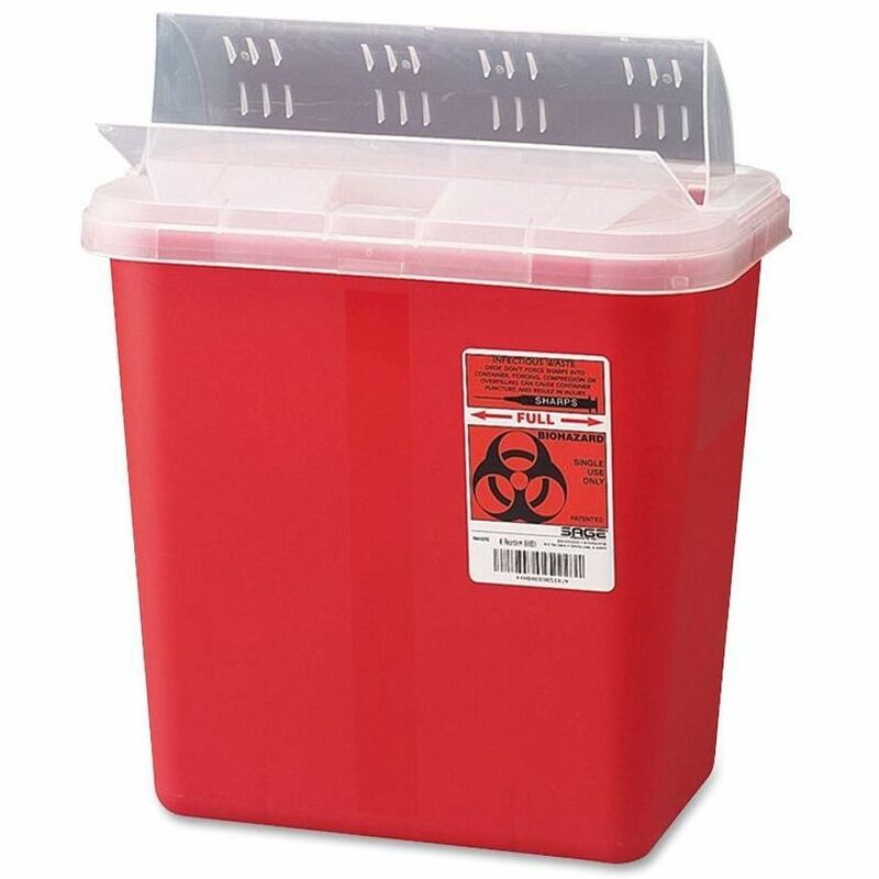 Image of Covidien Biohazard Sharps Container W/Clear Drop Lid, 2 Gallon, Red