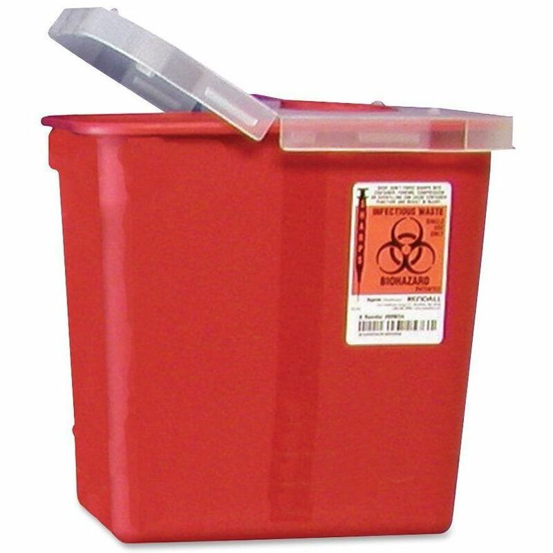 Image of Covidien Biohazard Sharps Container W/Clear Hinged Lid, 2 Gal, Red