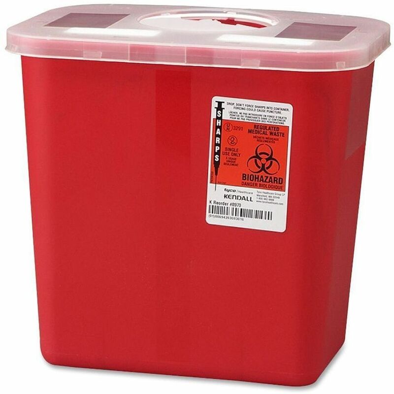 Image of Covidien Biohazard Sharps Container w/ Rotor Lid, 2 Gal., Red