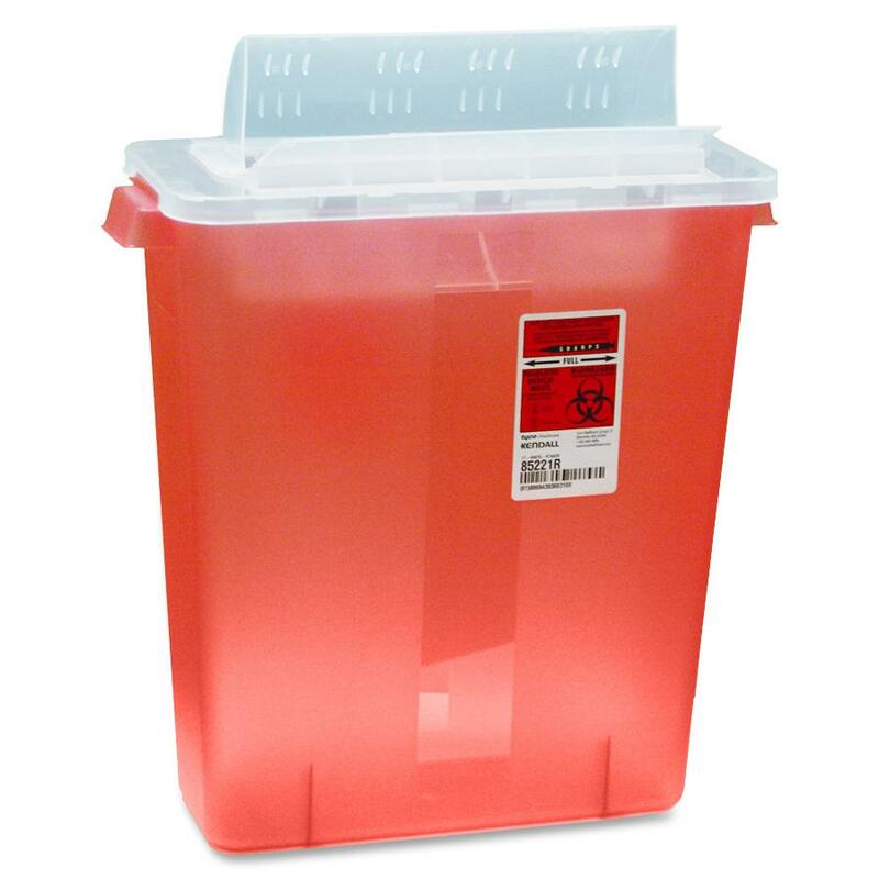 Image of Covidien Biohazard Sharps Container W/Clear Lid, 3 Gallon, Red