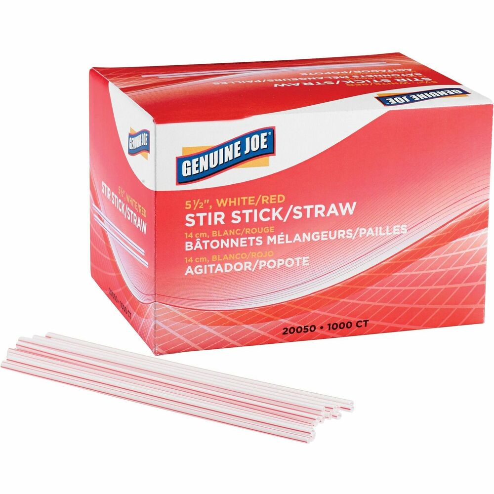 Image of Genuine Joe Stir Sticks/Straws, Plastic, F/Hot/Cold,1000/BX,5-1/2",WE/RD