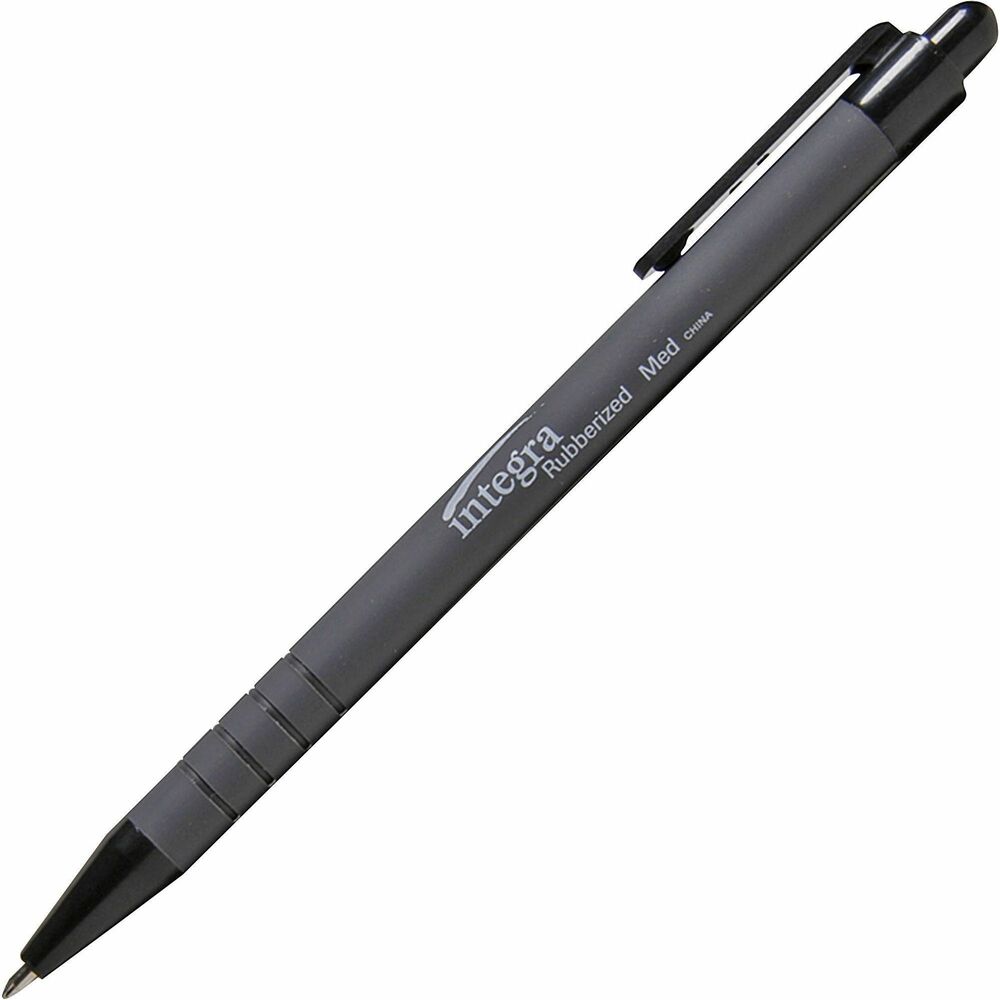 Image of Integra Retractable Ballpoint Pen, Rubberized Barrel, Medium Pt, BK