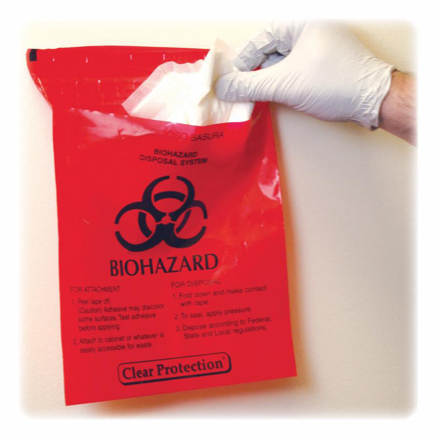 Image of CareTek Biohazard Waste Bag, Peel/Stick, 1.4 Qt, 9"x10", 100/BX, RD